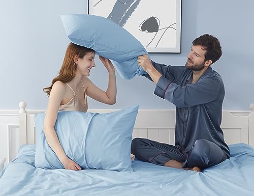 Pillow Cases, King Size Cotton Percale Weave Pillowcases, Pre-Shrunk Breathable and Hypoallergenic Pillowcases, Set of 2 (2 Piece King 20 Inch x 40 Inch, Light Blue)