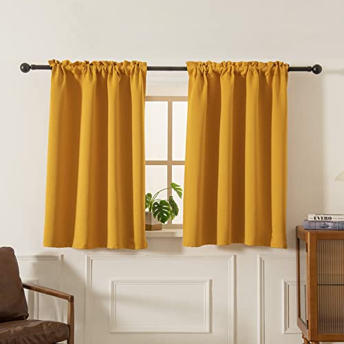 Pickluc Blackout Curtains 45 Inches Long 2 Panels, Room Darkening Tiers with Rod Pocket, Short Black Out Curtain for Small Window, 42" Wide and 45" Length, Set of Two, Mustard Yellow.