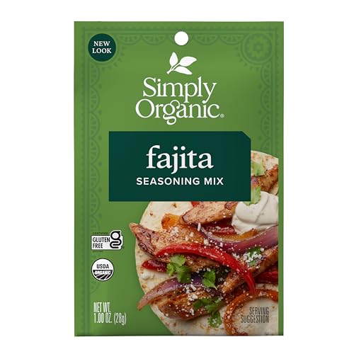 Simply Organic Fajita Seasoning Mix, Gluten Free, Certified Organic, Kosher - Chicken Fajita Seasoning - Pure Flavor For Tacos, Stir-Fries, Mexican Dishes, And More | 1.13 Ounce (Pack Of 12)