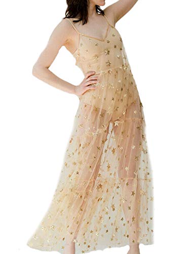 Women See Through Cover Up Straps Sleeveless Strappy Star Lace Mesh Beach Dresses Swimwear Bikini Cover Ups2