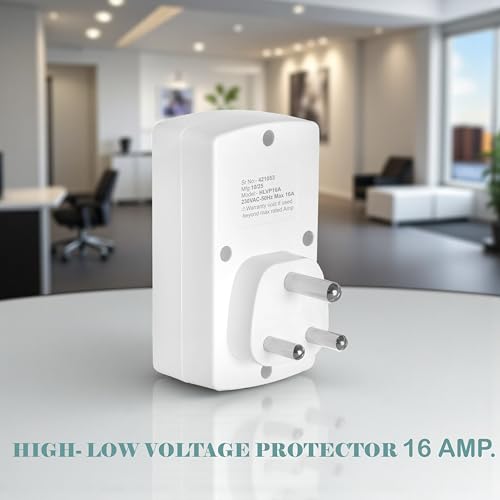 Image of ELEQUA 16 A Digital High, Low Voltage Cutoff /Protector /Safty (Adjustable Setting) Plug Socket,- 16AMP with Surge Protection Upto 4000 Volts,Made in India