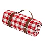 Pesoncarl wasserdichte Picknickdecke mit Tragegriff, Mehrzweck-Strandmatte für Reisen, Camping, rot-weiß kariert, Picknickdecken