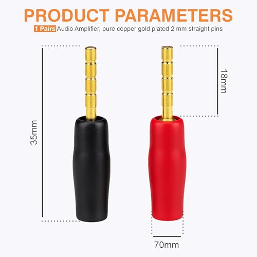 Image of MX 2 mm Banana Plug Male Connector -Speaker Plugs Crimping Type, 2 Pcs | Gold-Plated Connectors for Multimeter, Power Supply, Speaker Wire Amplifier