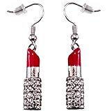 DianaL Boutique Designer Look Crystal Red Lipstick 3D Earrings Gift Boxed Fashion Jewelry