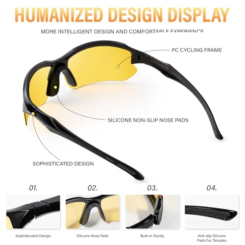 DioKiw 3PACK Polarized Night Vision Glasses for Men Driving Cycling Sport Night Anti Glare Yellow Lens Glasses Lightweight Frame by DioKiw - Image 6