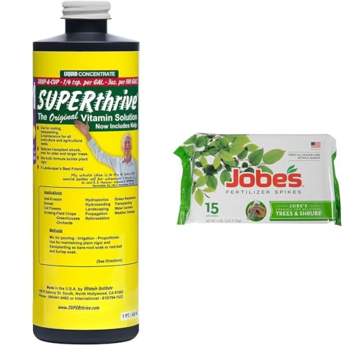 Image of SUPERthrive VI30155 Plant Vitamin Solution, 1 Pint,Multi and Jobe's Slow Release Tree and Shrub Fertilizer Spikes, 15 Count