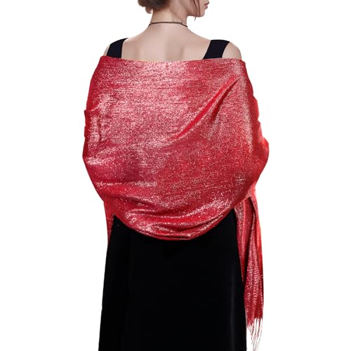Jmkcoz Womens Pashmina Shawls Wraps Scarf for Evening Dresses Bridal Bridesmaid Wedding Winter Large Warm Soft Silky Scarves (Red)