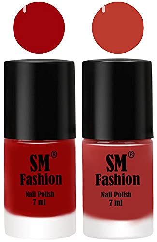 Image of Long Lasting Nail Polish | Nail Paint Combo 7 ml Each) - Set of 2 Light Red-Dark Peach