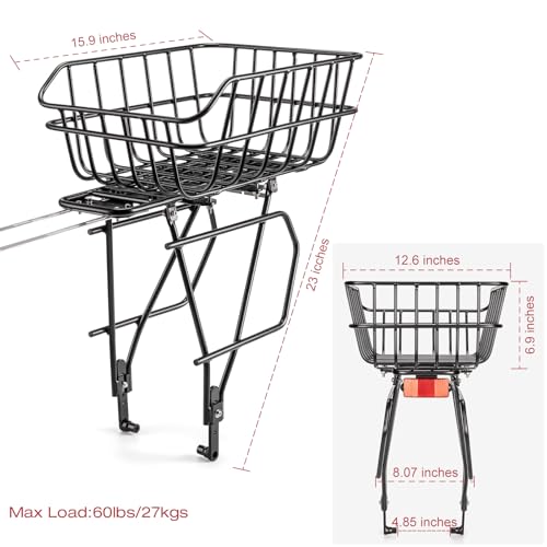 CXWXC Rear Bike Rack with Basket - Bike Cargo Rack for Disc Brake/Non-Disc Brake Mount - Bicycle Pannier Rack, Touring Carrier Rack fit 26”-29” and 700c - Thumbnail 5