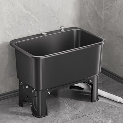 Commercial Freestanding Mop Sink - Black/Gray/White Utility Basin Deep 26cm for Laundry Kitchen Bathroom Balcony -Slop Sink for Easy Cleaning