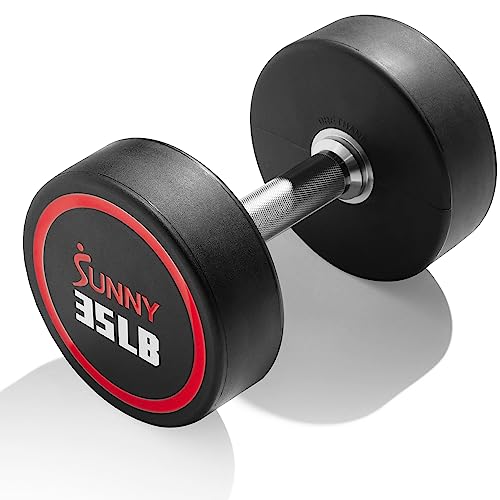 Sunny Health & Fitness Premium Polyurethane Commercial Grade Round Dumbbells with Diamond Knurled Handle Durable Strength Training Equipment for Home Gym 35-Pound (Single) - SF-DB02-35