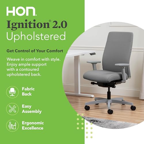Image of HON Ignition 2.0 Ergonomic Office Chair with Adjustable Arms, Advanced Synchro‑Tilt Recline, Upholstered Desk and Computer Chair for Home Office or Workstation, Titanium Frame, Frost