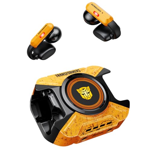 Transformers TF-T93 Ear-Clip True Wireless Bluetooth 6.0 Earbuds with Mic Zinc Alloy Armor Case Low Latency Game/Music Modes Hi-Fi 12mm Drivers Secure Fit Sports Earphones (Bumblebee Yellow)