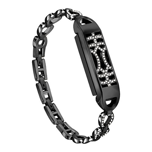 NAHAI Compatible Fitbit Flex 2 Bands Bracelet, Adjustable Replacement Metal Bangle Newest Unique Magnetic Adsorption Switch Design Wristband with Diamond for Fitbit Flex 2 (Black, Small(5.5