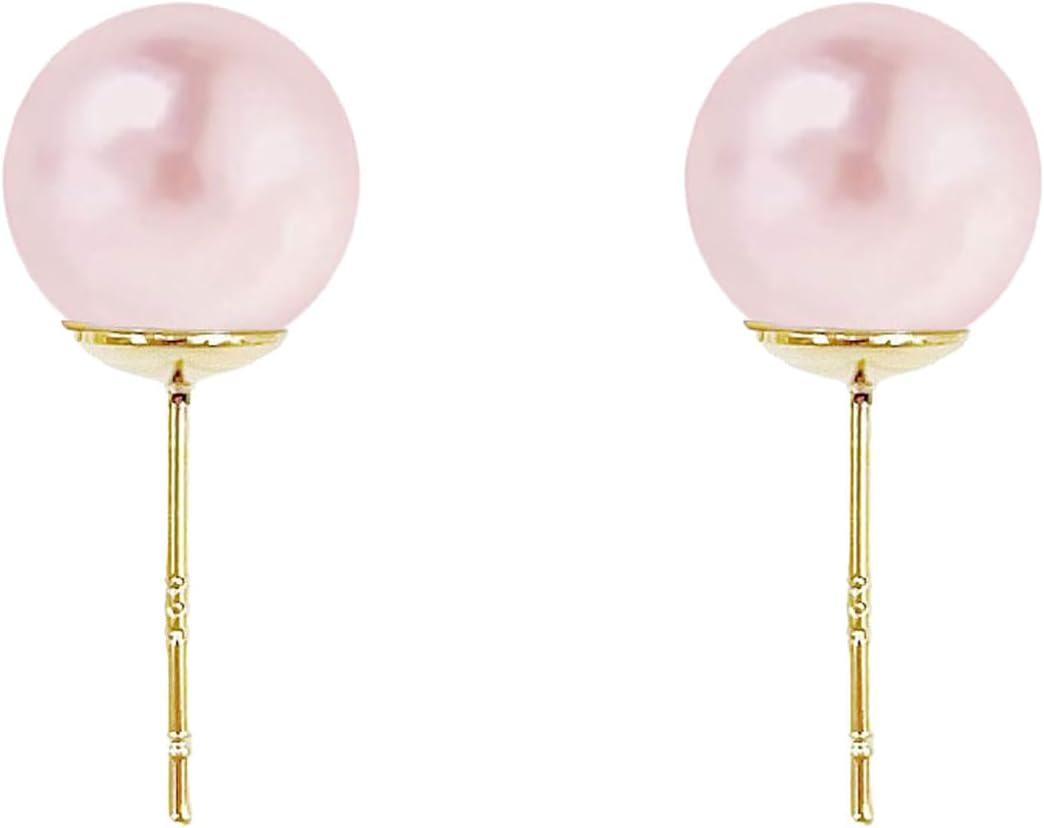 Big Pearl Earrings for Women - Oversized Pink Faux Pearl Earrings, 14K Gold Plated Sterling Silver Hypoallergenic