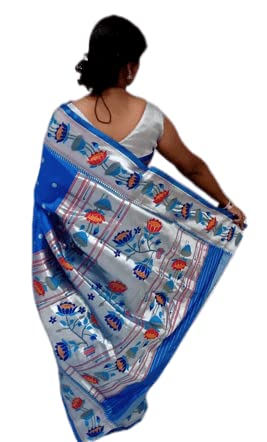 Original Yeola semi Paithani silk saree. (Blue)