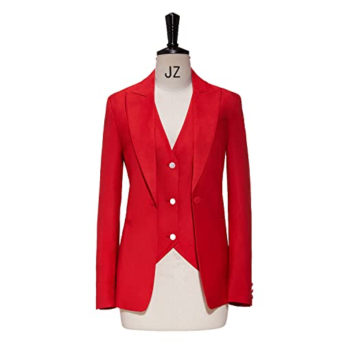 Women's Suits Formal Slim Fit 3 Piece Long Sleeved Elegant Blazer Notched Lapel Jacket And Adjustable Waist For Work Set Burgundy #TOP1