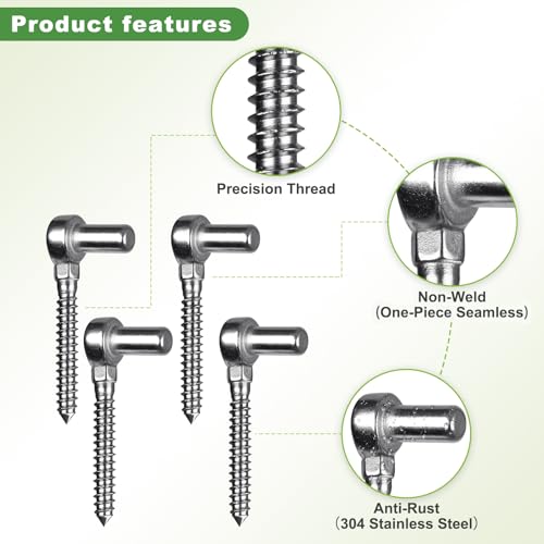 Image of Insaga 304 Stainless Steel Gate Hinges 4Pcs One-Piece Cast Non-Welded Farm Gate Hinge for Wooden Fences, Lag Screw Hinge Rustproof Surface Mount Hinges for Outdoor Garden Shed Cattle