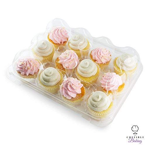 Chefible Premium Plastic Disposable 12 Cupcake Carrier Container Box, High Dome, Extra Sturdy For Easy Transport! 4 Pack #TOP6