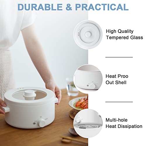 Image of Electric Cooker, 2L Ceramic Glaze Non-stick Electric Pot | Dual Power Multi-functional Electric Cooker, Suitable for Steak, Pasta, Hot Pot, Ramen, Quick Heating and Overheat Protection