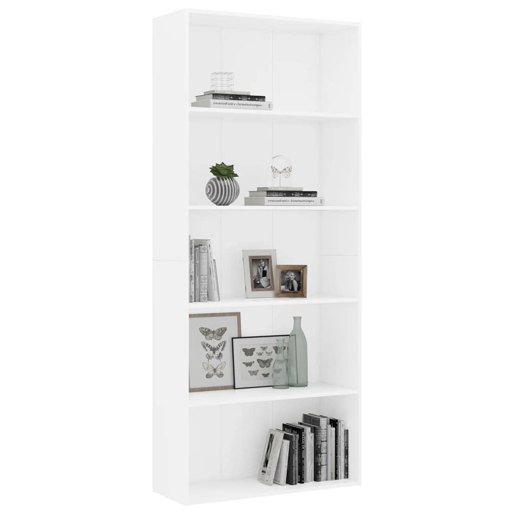 Libreria a 5 Ripiani Mobile Scaffale Bianco 80x30x189 cm | Scaffale verticale salvaspazio per soggiorno e studio con ampi ripiani aperti per libri e decorazioni.