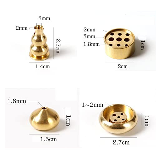 Skmihjl Copper Incense Burner Incense Cone Holder Coil Incense Holder Incense Stick Holder, Nine-Hole Mini Brass Incense Holder Drum-Shaped/Water Drop/Gourd Incense Burner,4 Styles (Golden) #TOP6
