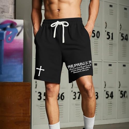 Christian Shorts for Men Letter Graphic Athletic Short with Pockets Casual Workout Gym Mesh Quick Dry Sports Shorts4