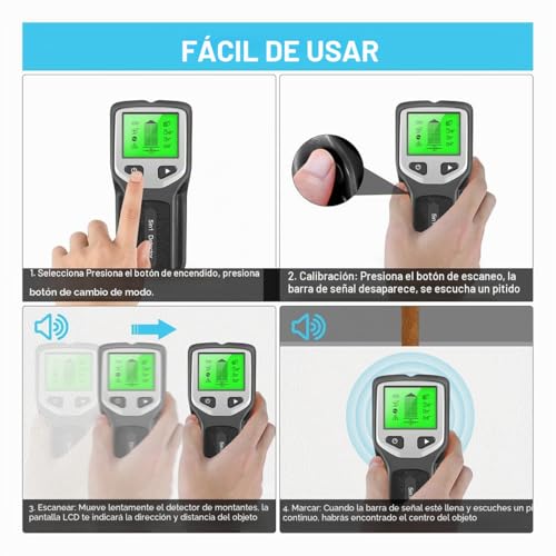 Miniatura 5 de Joskeijky Detector De Metales 5 En 1 Para Montants, Escáner De Pared, Localizador De Madera Ac, Escáner De Cables Y Profundidad, Localizador De Caja Eléctrica, Detector De Pared Fácil