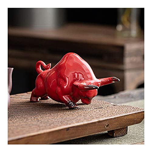 Figurines Céramique Créative Ox - Décoration Animaux Rouge B pour Bureau