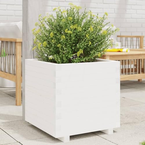 Gecheer Jardinera Madera Maciza de Pino Blanco 60x60x49,5 cm,Jardinera Exterior para Jardín Balcón o Patio,Jardinera Exterior para Jardín Balcón o Patio,TPY-2
