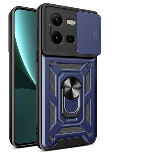 bojioderf Compatible with Vivo X80 Lite 5G Case,Compatible with Vivo V25 5G / V25e 4G Magnetic Bracket [PC+TPU] 2 in 1 Slide Lens Blue