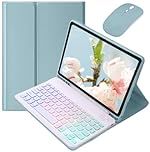 Backlit Keyboard Case with Mouse for iPad mini 5th Generation/iPad mini 4, Magnetic Detachable Bluetooth Rainbow Backlit Keyboard Cute Candy Color Case,MistyBlue+White