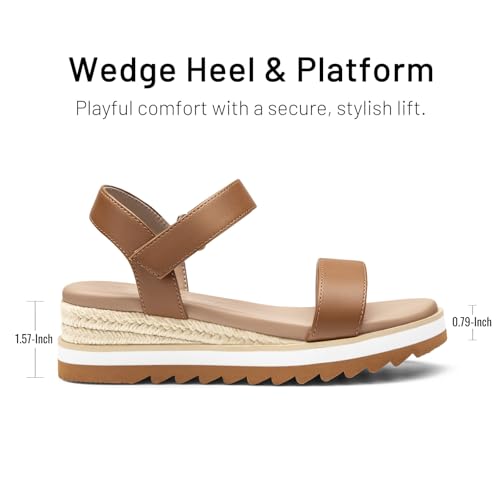 Image of Athlefit Girls Platform Wedge Sandals Open Toe Espadrille Sandals Ankle Strap Summer Dress Shoes for Toddler Little Big Kid