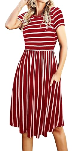 Image of Simier Fariry Womens Summer Modest Work Casual Midi Knee Dress Pocket Short Sleeve Teacher Outfits Spring Travel Clothes