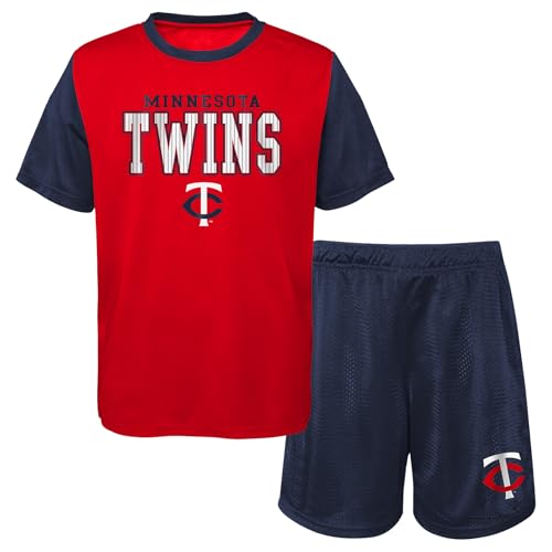 Outerstuff MLB Officially Licensed Infant Toddler 12M-4T Ballpark Team Color 2 Piece Short Sleeve T-Shirt & Shorts Set - Minnesota Twins - 12 Months