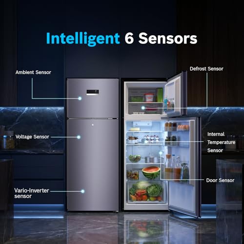 Image of Bosch 243L, 2 Star, Frost Free Double Door Refrigerator | 6-in-1 Convertible Modes | 80min Convert | Touch Panel | Extend Cool up to 18 hrs | SuperFreeze (CTC27U12VI, Dark Lake, 2026)