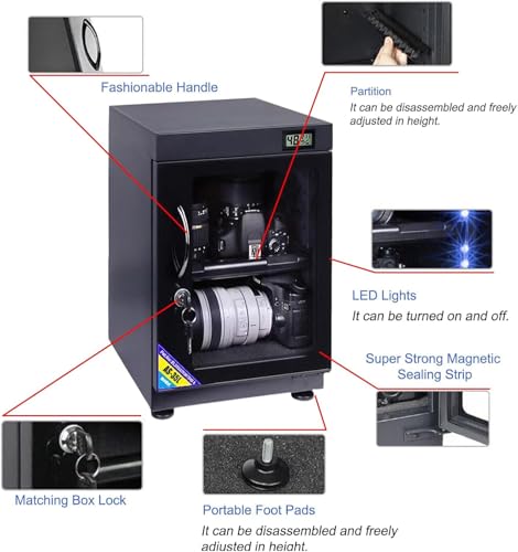 Dry Cabinet Camera Digital Control Dehumidifier Electronic Dry Box for Lens Camera Tea Stamp Jewelry Equipment Storage (35L) - Image 4