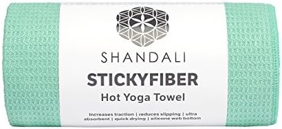Shandali Stickyfiber Hot Yoga Towel - Silicone Backed Yoga Mat-Sized, Absorbent, Non-Slip,  24" x 72"  Bikram, Gym, and Pilates (Jade-Green, Standard)