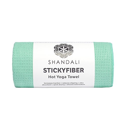 Shandali Stickyfiber Hot Yoga Towel - Silicone Backed Yoga Mat-Sized, Absorbent, Non-Slip, 24" x 72" Bikram, Gym, and Pilates (Jade-Green, Standard)