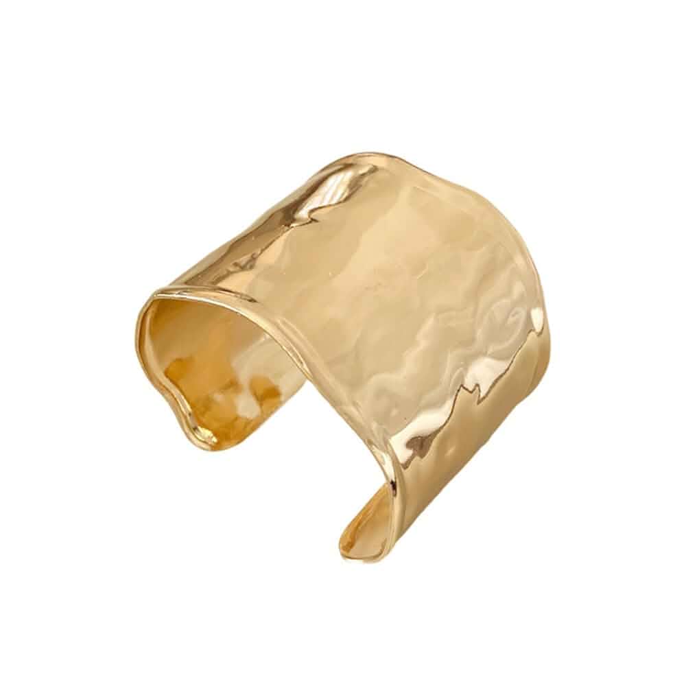Hammered Chunky Cuff Bracelets for Women Vintage Boho Wide Bangle Bracelet Open Wristband Statement Thick Arm Cuff Gold-Tone Silver Plated Bracelet Minimalist Upper Arm Armband Punk Jewelry for Her Adult