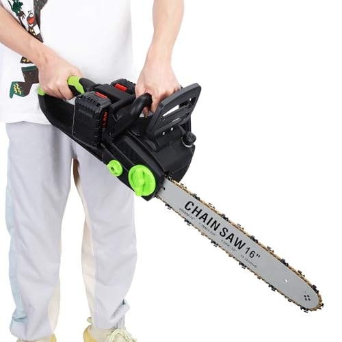 16 La tronçonneuse électrique, 2800W sans balayage cordon avec batterie 4Ah (120 min d'exécution) et pétrole automatique, scie à chaîne pour garniture d'arbres, coupe en bois, bricolage Noir