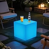 FUYO 12-inch Rechargeable LED Cube Chair Light, Solar Light Up Cube Chair, Led Cube Seat with Remote, 16 RGB Colors Kids Night Light, IP66 Waterproof Glow Lamp Chair for Home Patio Garden Party