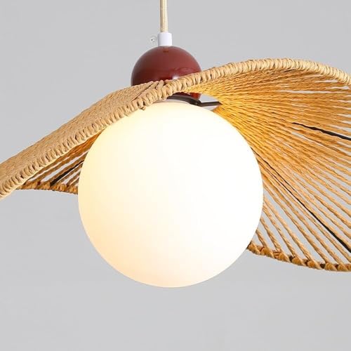 Chandelier Milk Glass Vintage Woven Hemp Rope Hanging Lamp Mid Century Modern Nordic Boho Coastal Chandelier for Kitchen Island Bedroom Dining Room Foyer Farmhouse Chandelier - Image 4