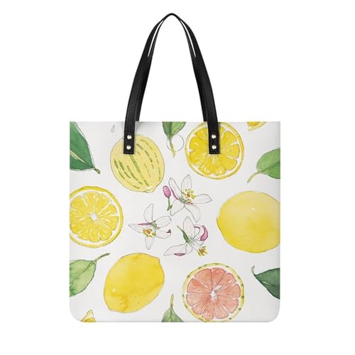 Sac cabas femmes Fleur Citron grand tote bag bandoulière pour voyage et shopping de 39x39 cm