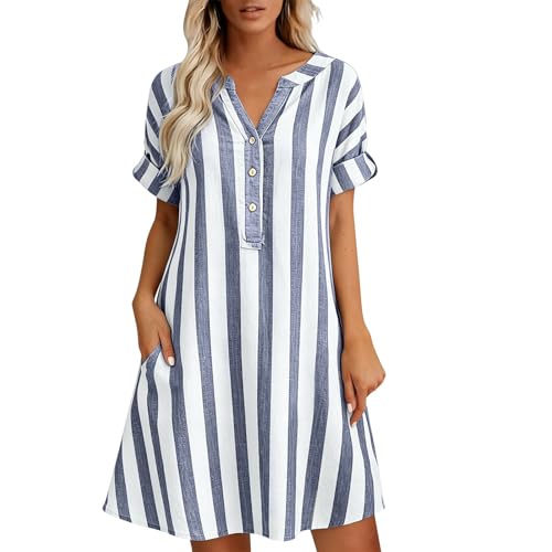 Vestidos de verano para mujer, cuello en V, con botones, a rayas, con bolsillos, maxi, manga larga, primavera, para mujer, para primavera, noche, negro, a lunares, túnicas altas, discoteca, elegante