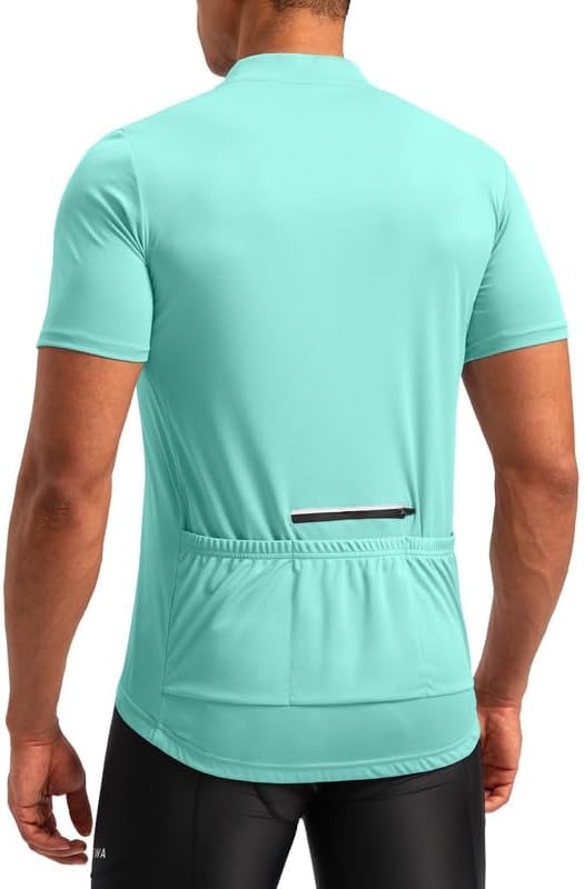 Bikewa Men's Cycling Jersey Moisture Wicking Short Sleeve UPF Half Zip Bike Road Riding Biking Shirts for Men Zipper Pockets