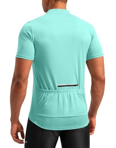Men's Cycling Jersey Moisture Wicking Short Sleeve Half Zip Bike Road Mountain Biking Bicycle Biker Quick Dry UPF SPF Riding Sun Protection Racing Shirts for Men Zipper Pockets(Light Green,S)