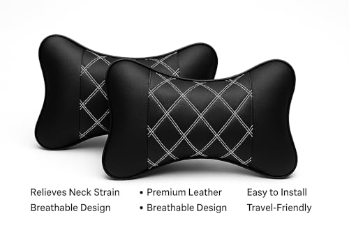 Image of Leather Soft car Neck Pillow for Travel, Travel Micro Fiber Rest Pillow /Cushion Set of Pillows Compatible with All Cars - Pack of 2 Pieces (White Leather)