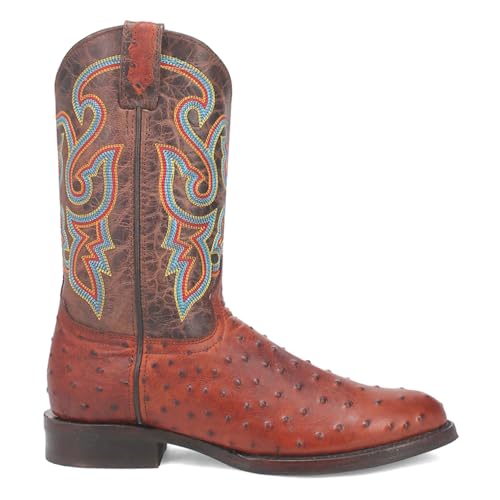Image of Dingo Mens Ranger Leather Ostrich Print Round Toe Casual Boots Mid Calf