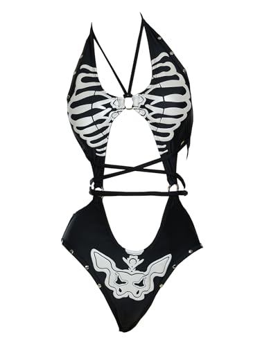 MEOWCOS Women One Piece Swimsuits with Skull Design Cut...